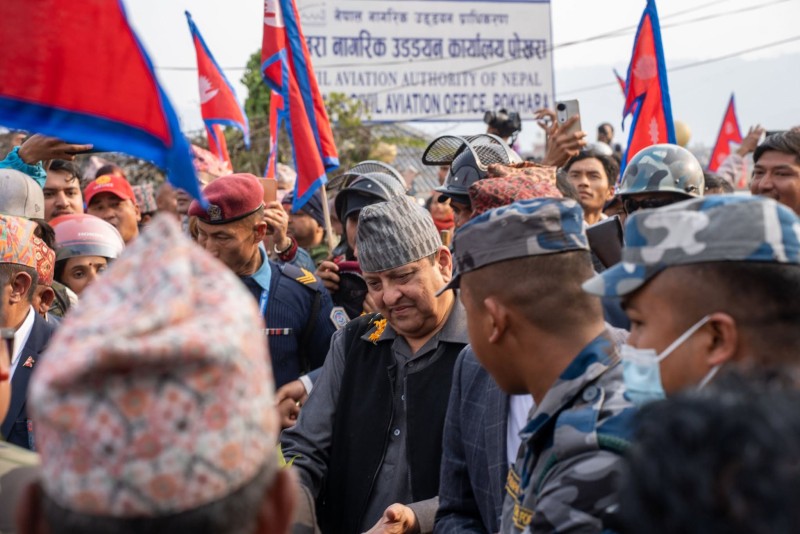 पूर्वराजा ज्ञानेन्द्र शाहलाई पोखरामा भव्य स्वागत, राष्ट्र भक्तिको माहोल