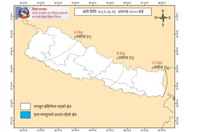 नेपालबाट बाहिरियो मनसुन