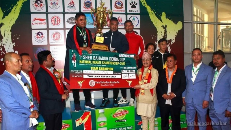 नेपाल पुलिस क्लब प्रथम शेर बहादुर देउवा कप राष्ट्रिय कराते प्रतियोगिताको टिम च्याम्पियन 