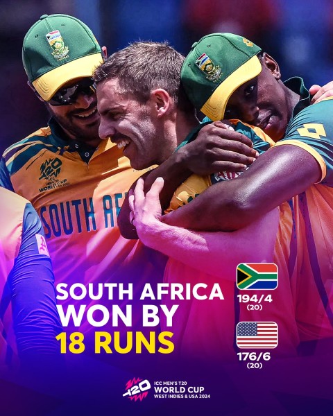 आइसीसी टी–२० विश्वकप : दक्षिण अफ्रिकासँग अमेरिका १८ रनले पराजित